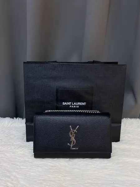 Saint Laurent Kate Small Black Grained Leather Chain Bag - 1