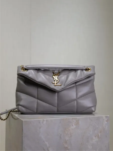 Saint Laurent Loulou Medium Quilted Gray Leather Shoulder Bag - 1