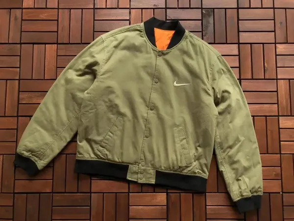 Nike Bomber Jacket Olive Green with Black Trim and Orange Lining - 1