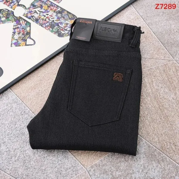 Zegna Black Denim Jeans with Logo Patch - 1