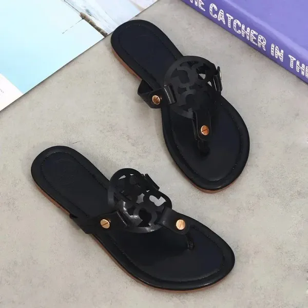 Tory Burch Miller Black Leather Thong Sandals - 1