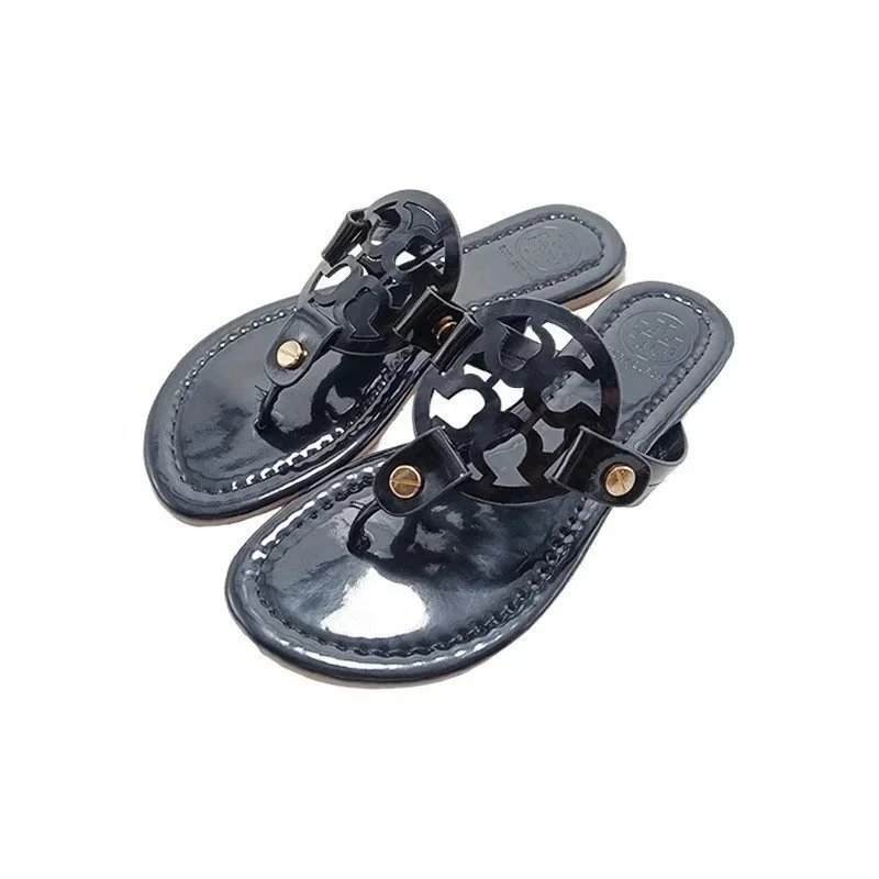 Tory Burch Miller Patent Leather Black Thong Sandals - 1