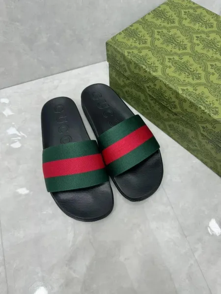 Gucci Web Stripe Slide Sandals Black - 1