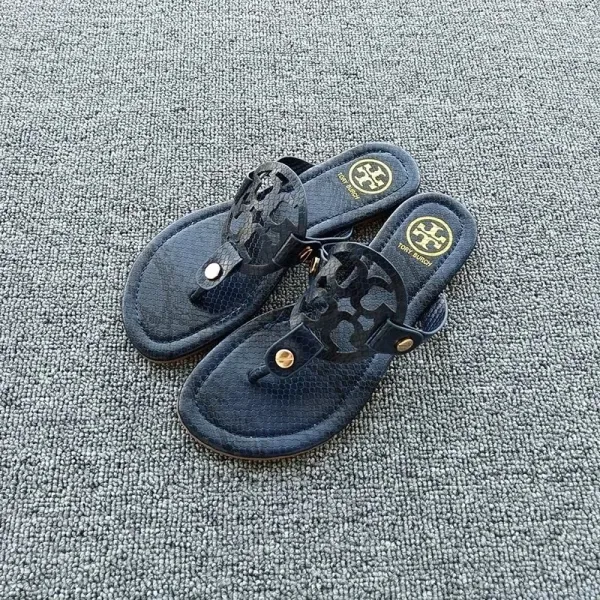 Tory Burch Miller Snake-Embossed Navy Thong Sandals - 1
