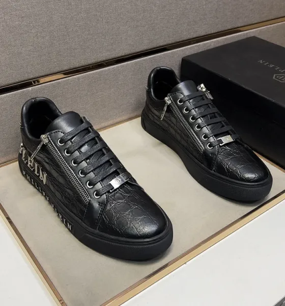 Philipp Plein Zip Detail Croc-Embossed Brown Sneakers - 7