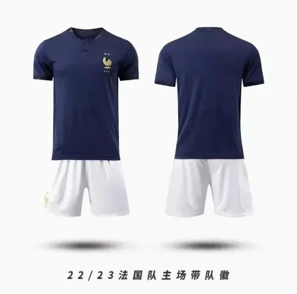 France National Team 2022/23 Home Kit with Captain's Armband Jersey and Shorts - 1