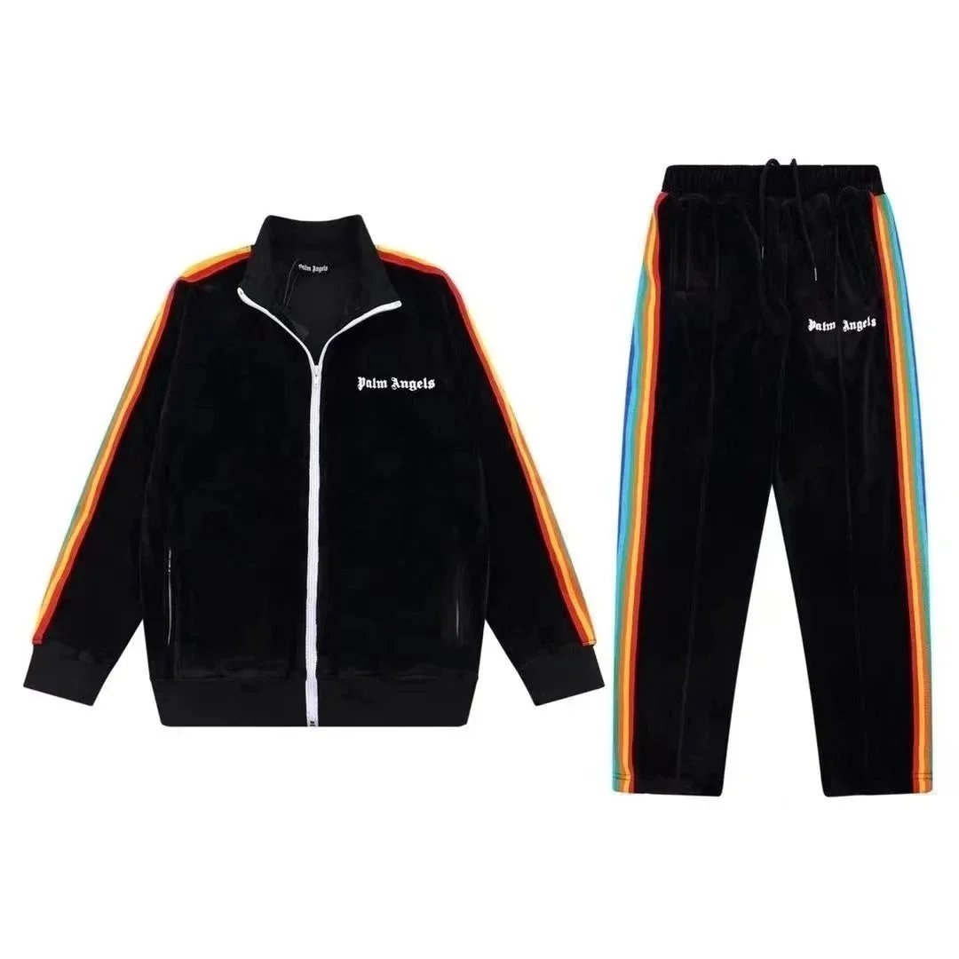 Palm Angels Velvet Tracksuit Navy with Cream and Red Stripes - 5