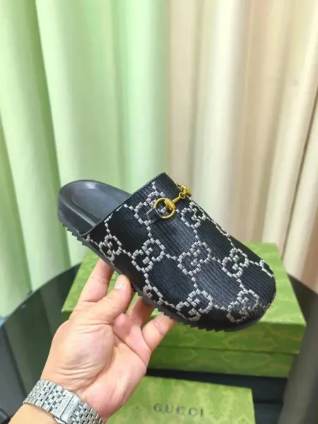 Gucci GG Marmont Horsebit Loafer Slide Black Multicolor Shoes - 1