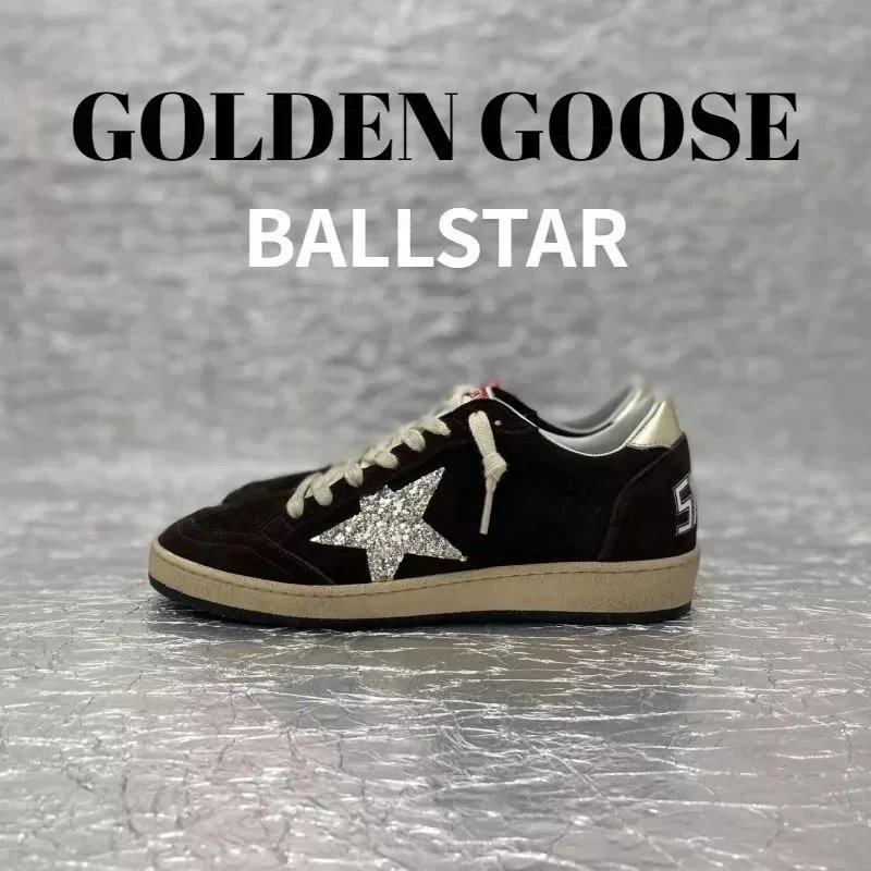Golden Goose Ballstar Black Velvet with Glitter Star Sneakers