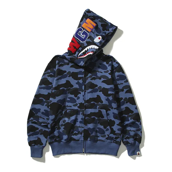 A Bathing Ape Shark Camo Full-Zip Hoodie Navy - 1