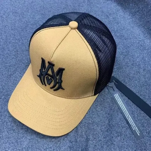 MMY Logo Embroidered Trucker Cap Beige/Navy Baseball Cap - 1