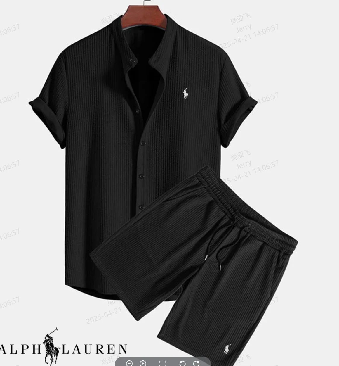 Ralph Lauren Ribbed Short-Sleeve Shirt and Shorts Set Black Casual Set