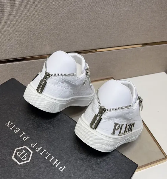 Philipp Plein Zip Detail Croc-Embossed Brown Sneakers - 4