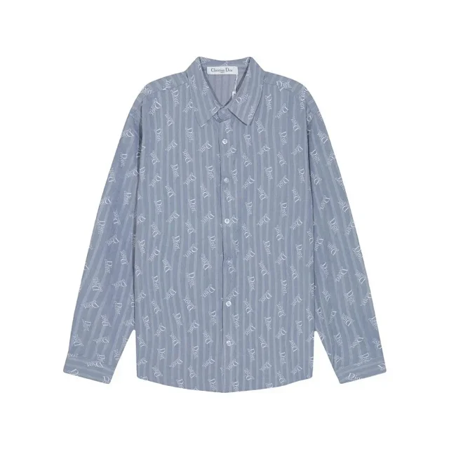 Dior Shirts Striped logo-print long-sleeve button-up shirt product detail image 3