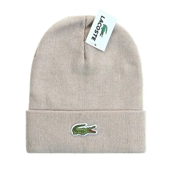 Lacoste Crocodile Embroidered Beanie Beige - 1