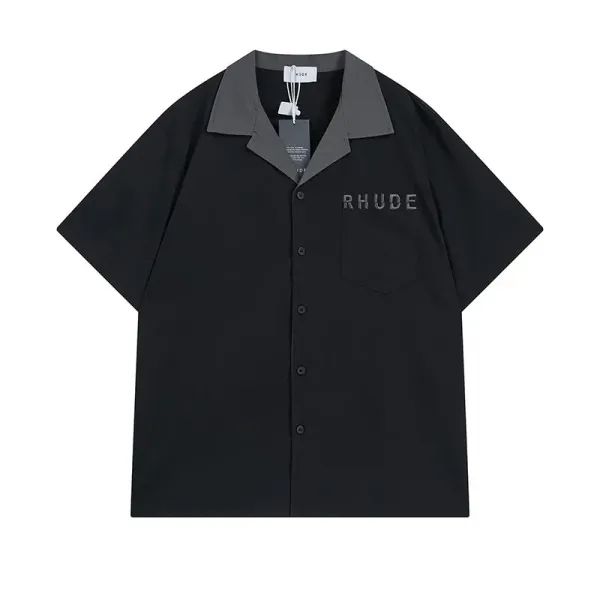 RHUDE Short-Sleeve Contrast Collar Shirt Black - 1
