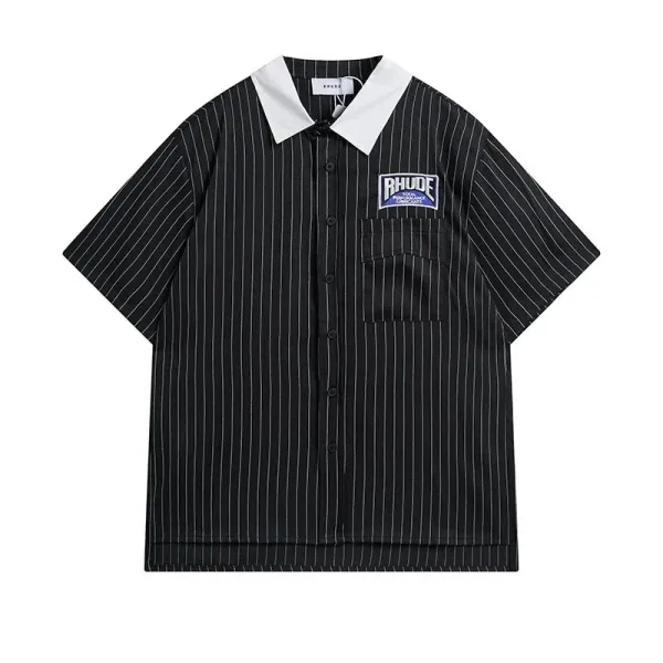 Rhude Pinstripe Contrast Collar Shirt Black - 1