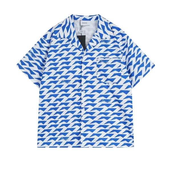 Rhude Geometric Print Short-Sleeve Shirt Blue and White - 1
