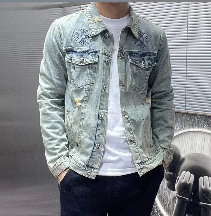 Chrome Hearts Distressed Embroidered Denim Jacket Light Wash - 6
