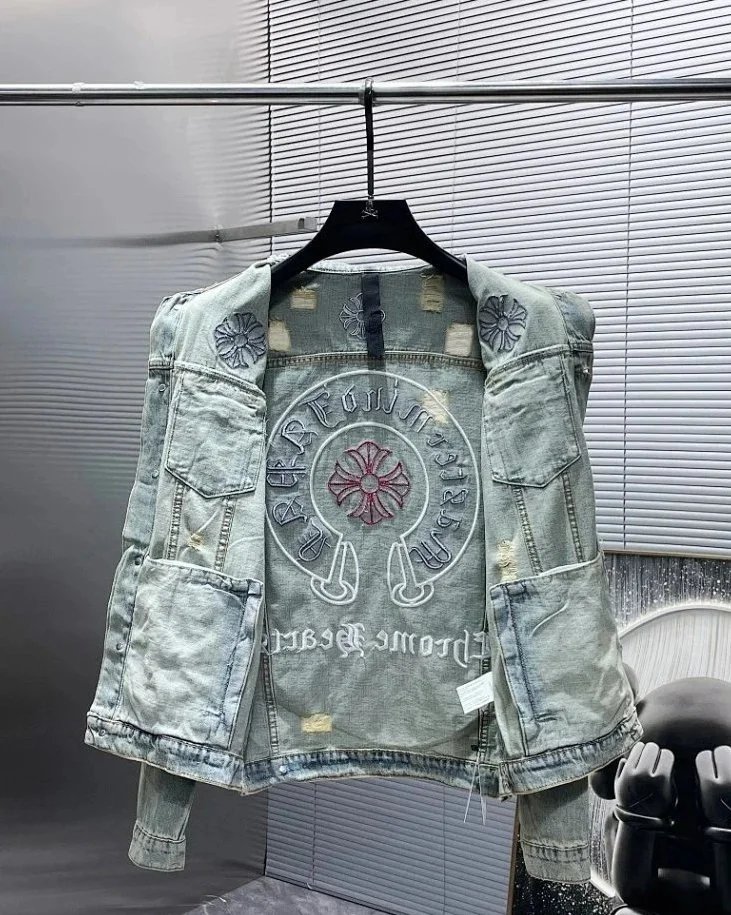 Chrome Hearts Distressed Embroidered Denim Jacket Light Wash - 10
