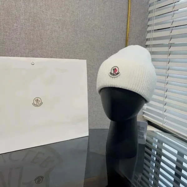 Moncler Logo Beanie White Hat - 1