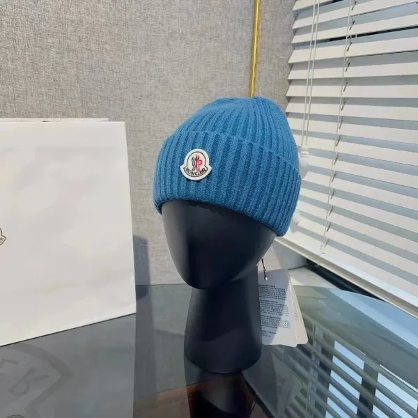 Moncler Logo Beanie Blue Knit Hat - 1