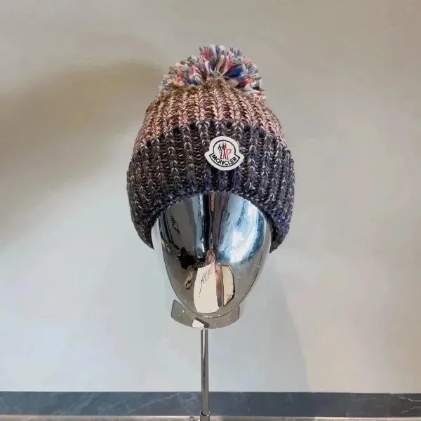 Moncler Beanie with Multicolor Pom-Pom Knit Hat - 1