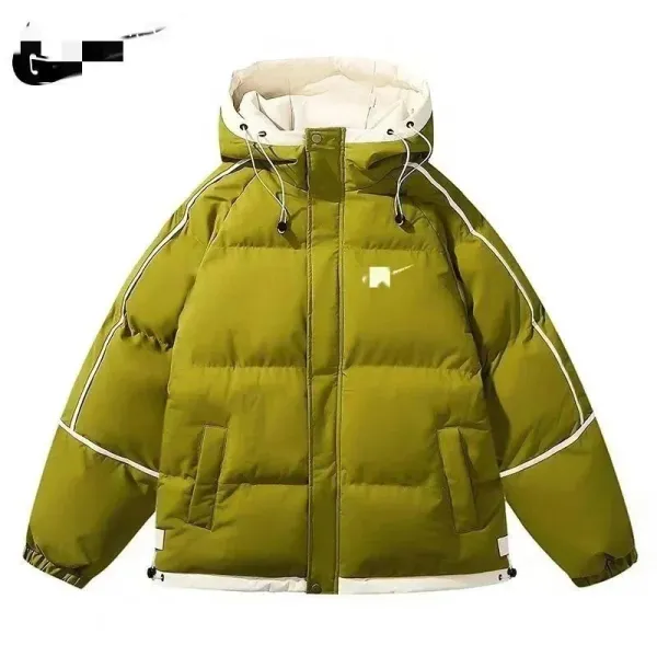 Design Puffer Jacket Olive Green with White Trim Down-Jacket - 1