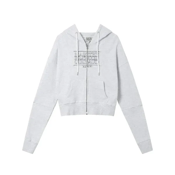Marithe Francois Girbaud Logo-Embroidered Cropped Zip-Up Hoodie Gray - 1
