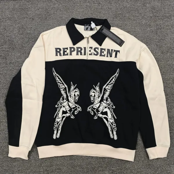 Represent Pegasus Half-Zip Sweatshirt Beige/Black - 1