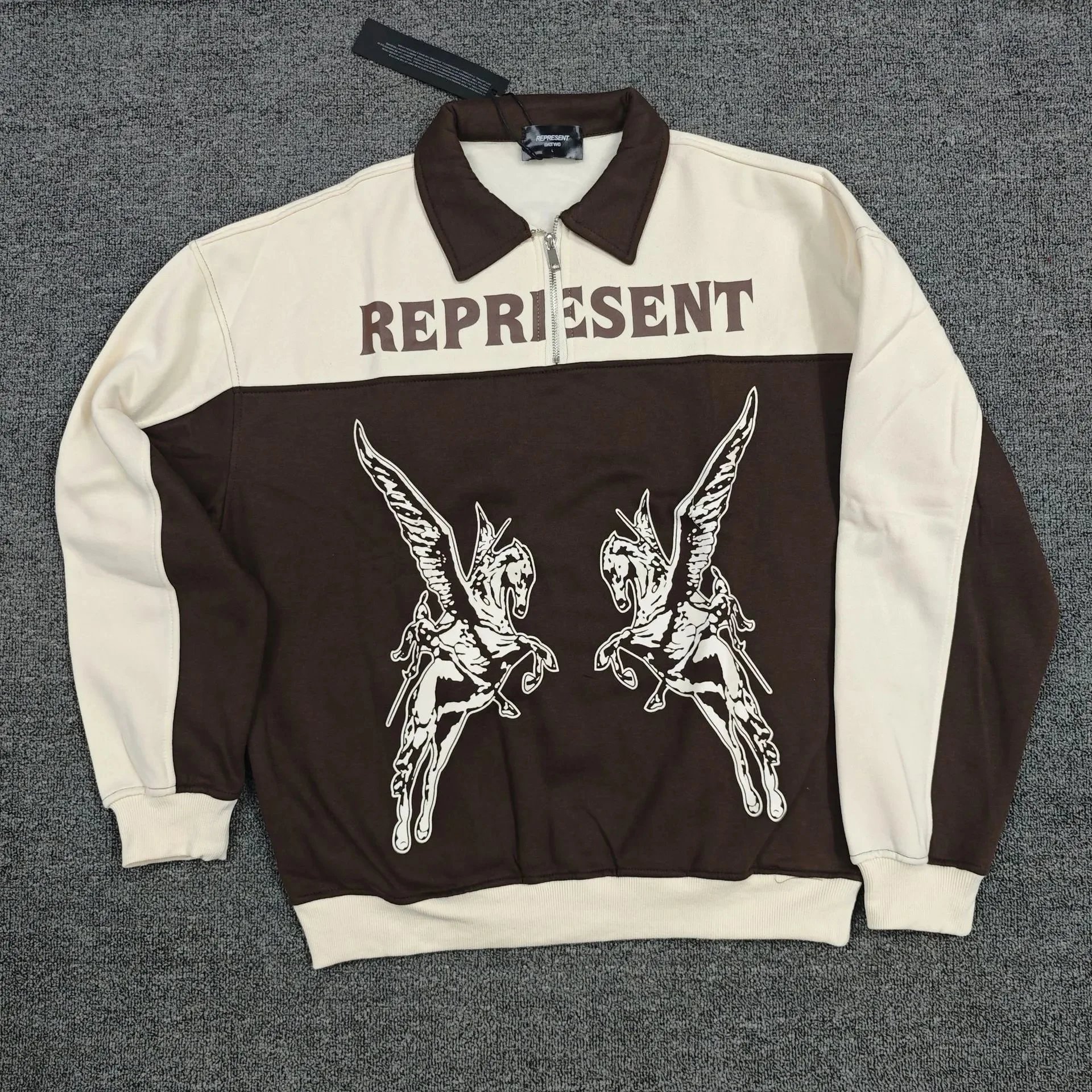 Represent Pegasus Half-Zip Sweatshirt Beige and Brown - 9