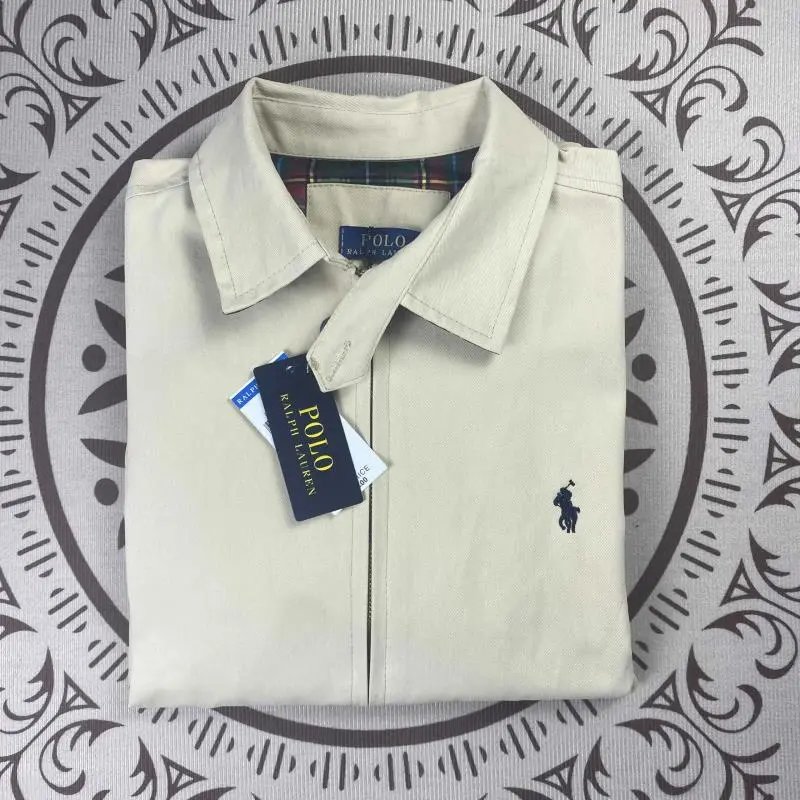 Polo Ralph Lauren Classic Cotton Twill Jacket White with Burgundy Collar - 8