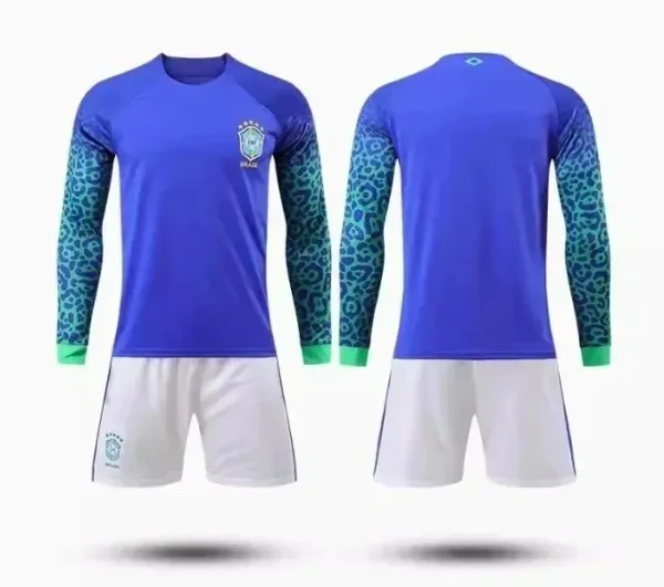 Umbro Brazil National Team Inspired Long-Sleeve Jersey Blue Leopard Print Activewear Set - 1