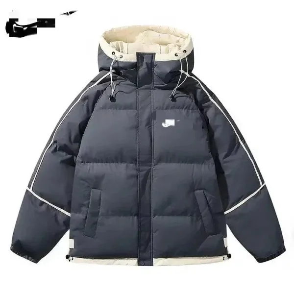Design Puffer Jacket with Contrast Trim and Hooded Design Dark Gray Down-Jacket - 1