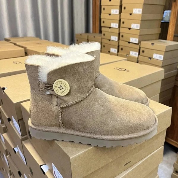 UGG Classic Mini Bailey Button Beige Suede Sheepskin Boots Snow Boots product listing in Litbuy spreadsheet finds