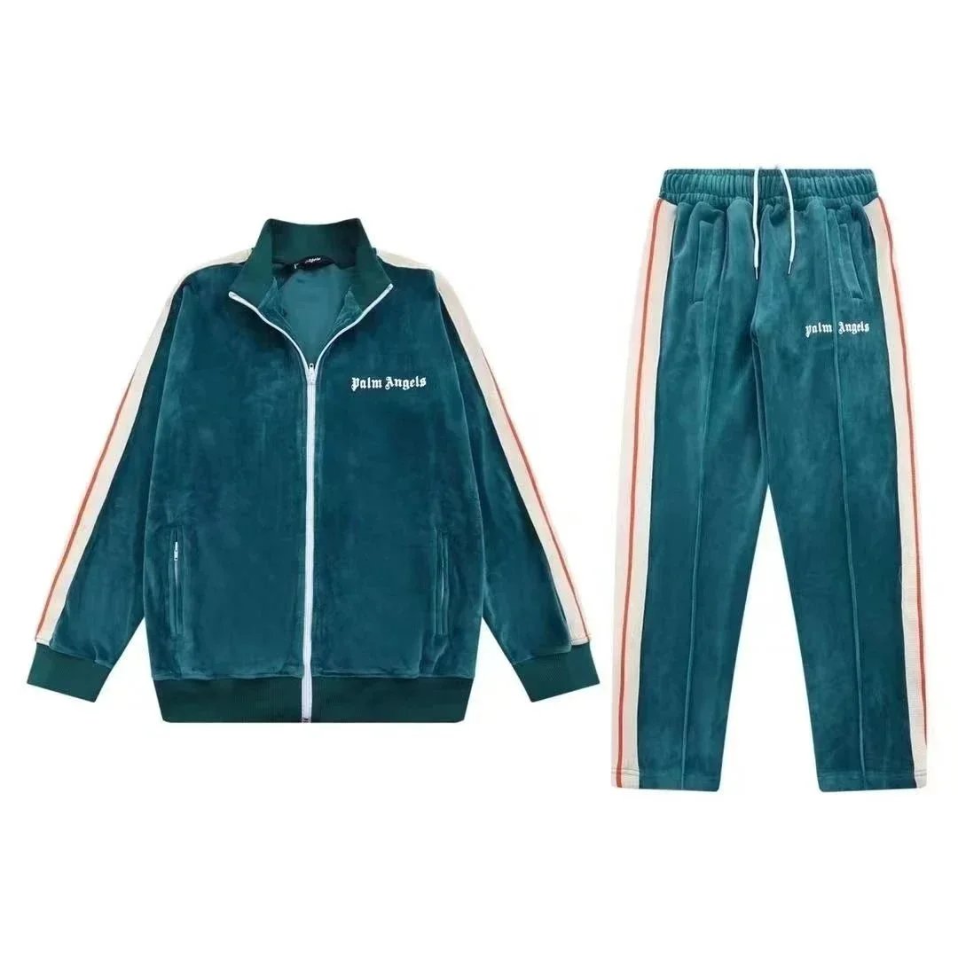 Palm Angels Velvet Tracksuit Navy with Cream and Red Stripes - 4