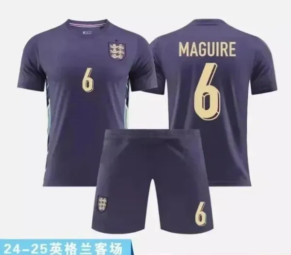 England National Team 2024-25 Away Kit Maguire #6 Navy Jersey and Shorts - 1