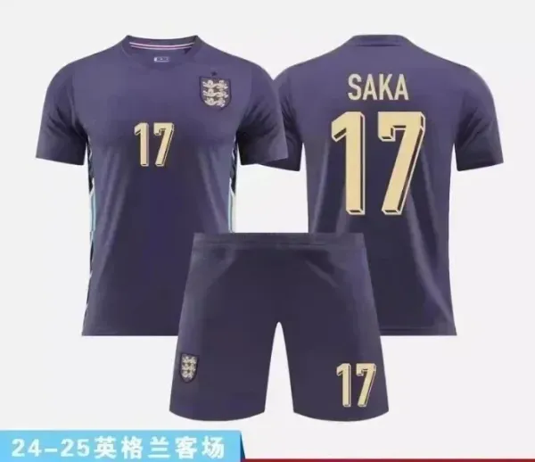 England National Team 2024-25 Away Kit Saka #17 Navy Jersey and Shorts Set - 1