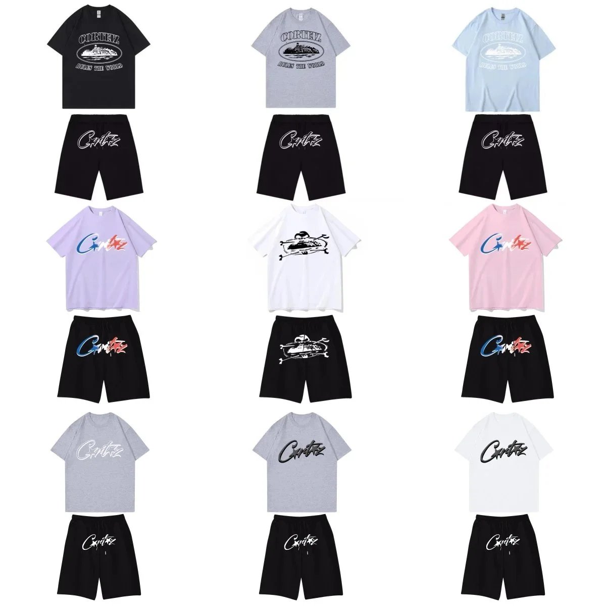 Corteiz Rules The World Graphic T-Shirt and Star Logo Shorts Set White/Black - 2