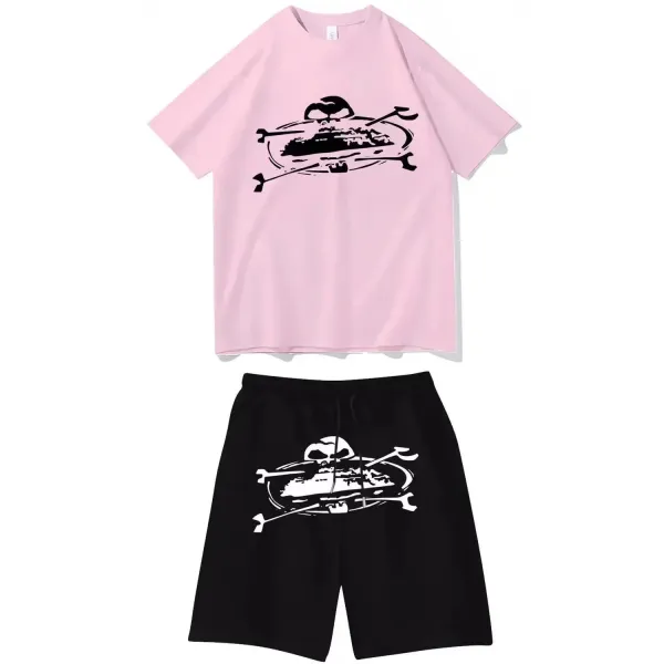 Corteiz Rules The World Graphic T-Shirt and Star Logo Shorts Set White/Black - 9