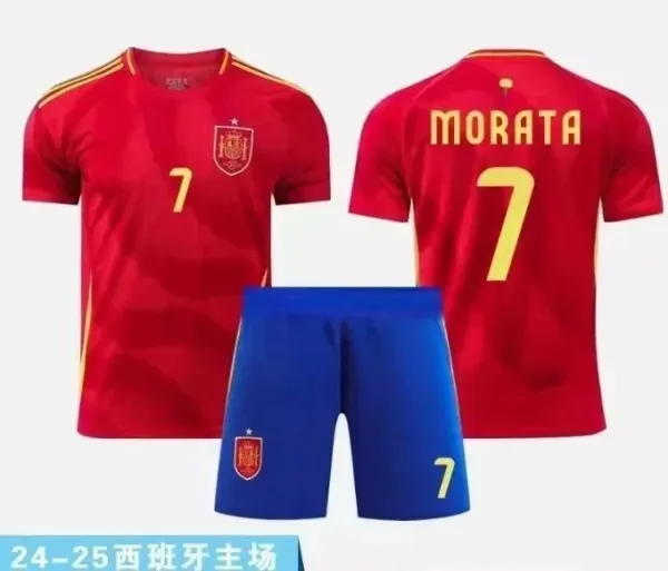 Spain National Team 2024-25 Home Jersey and Shorts Set Red/Blue - 1