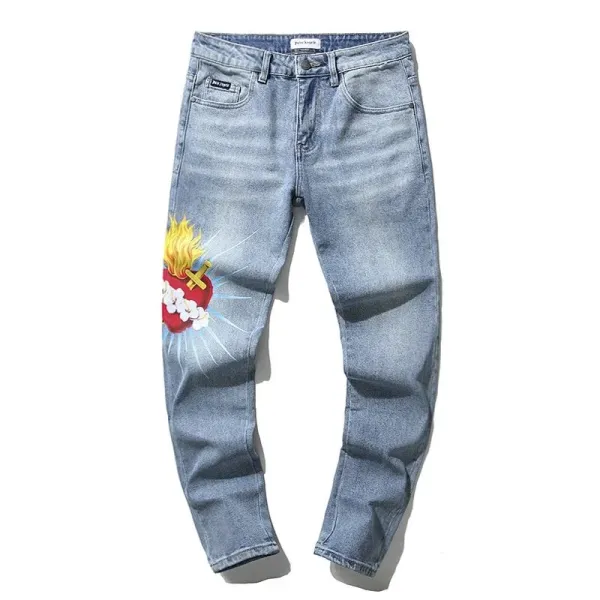 Saint Tears Sacred Heart Embroidered Light Wash Jeans - 7