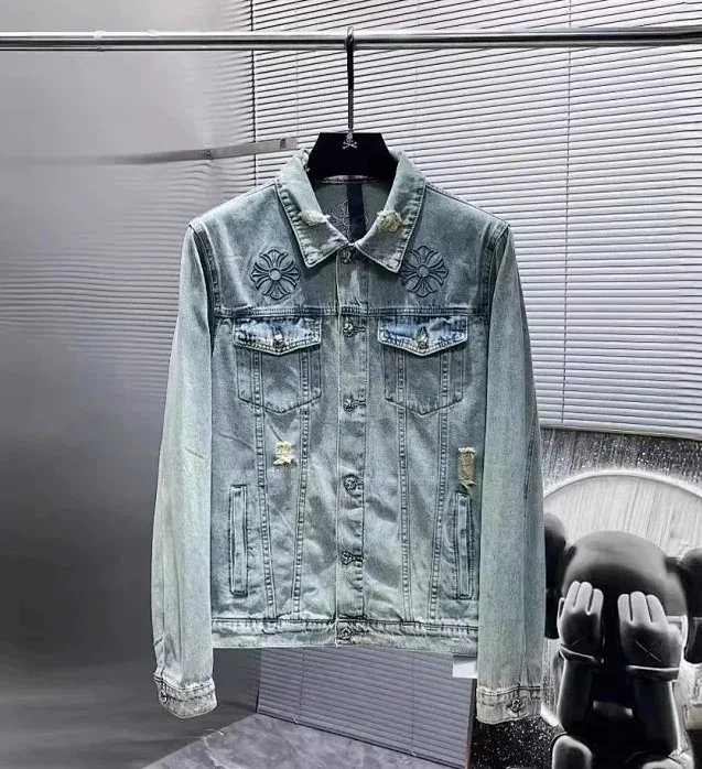 Chrome Hearts Distressed Embroidered Denim Jacket Light Wash - 4