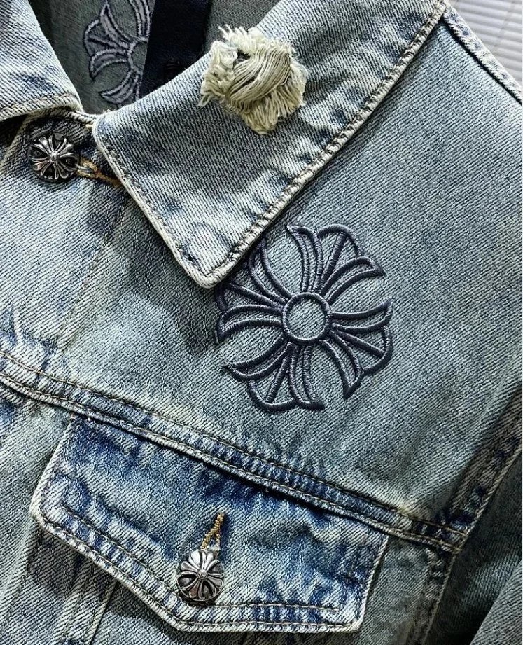 Chrome Hearts Distressed Embroidered Denim Jacket Light Wash - 9