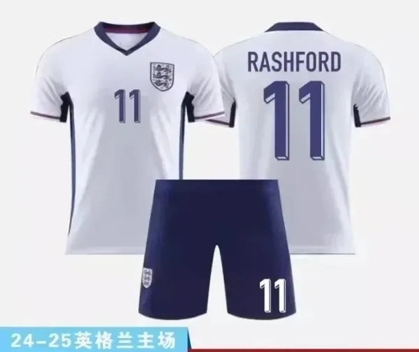 England National Team 2024-25 Home Kit Rashford #11 Jersey and Shorts - 1