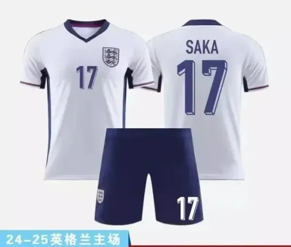 England National Team 2024-25 Home Kit Saka #17 Jersey and Shorts - 1