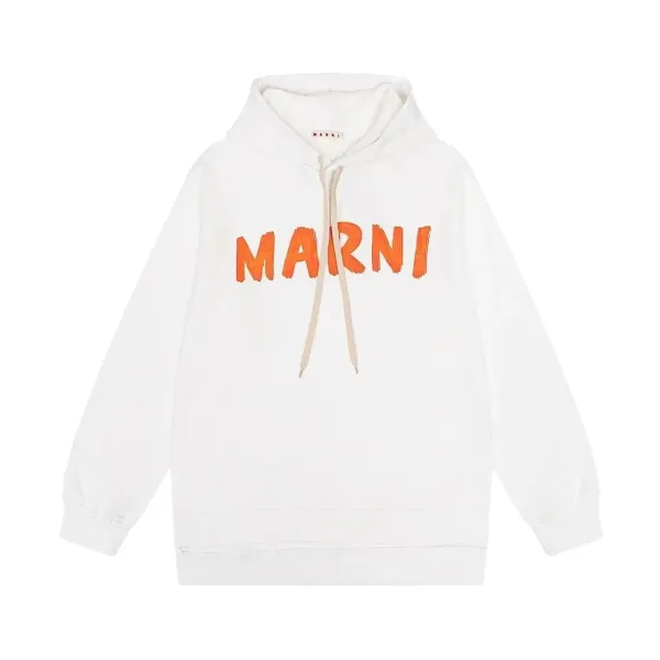 Marni Logo Print Oversized Hoodie White - 1