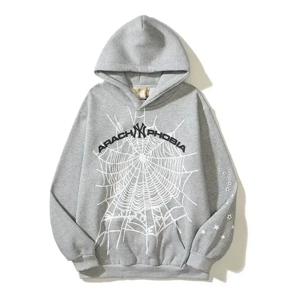 Arachnophobia Spiderweb Graphic Hoodie Gray - 1