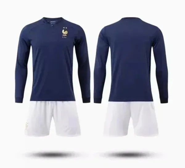 France National Team Home Kit Navy Blue Long-Sleeve Jersey and White Shorts - 1