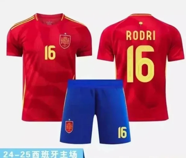 Spain National Team 2024-25 Home Kit Rodri #16 Jersey and Shorts - 1